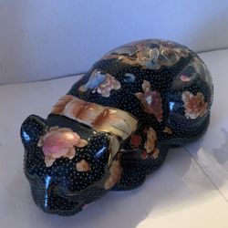 Vintage Chinese Satsuma Porcelain Sleeping Cat Figure 