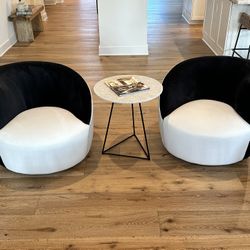 Black & White Velvet Swivel Accent Chairs