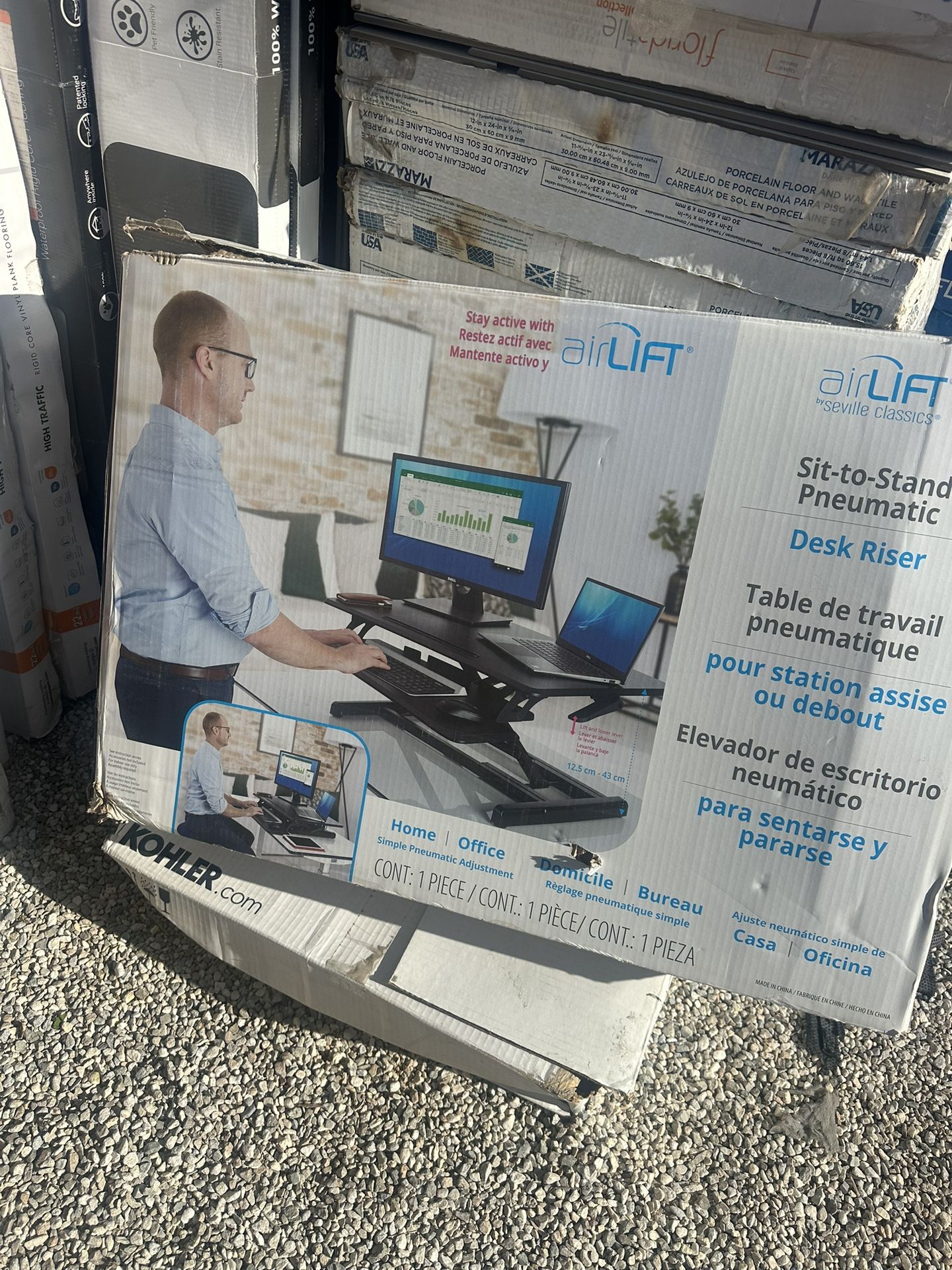 Hi everyone we have this for you new in box 35.5 in. Black Standing Desk Converter Height Adjustable Large Surface Area by mount-it!
