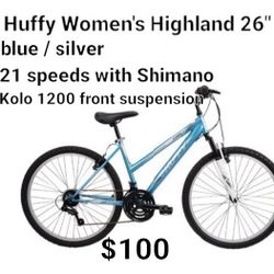 New Huffy Women's Higland 26"bike Blue And Gray 21 Speed Shimano 