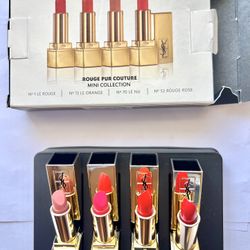 Yves Saint Laurent YSL Mini Rouge Pur Couture Lipstick 4pc Gift Set Me Rouge NIB.    Box not very good , travel size 4 * 0.03oz 1.2g    N 1 LE ROUGR  