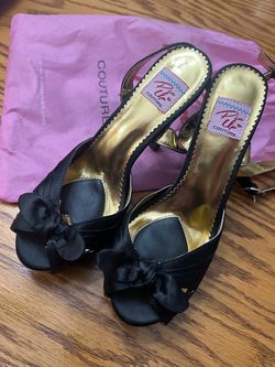 Pin Up Couture Black Satin Bow Heels