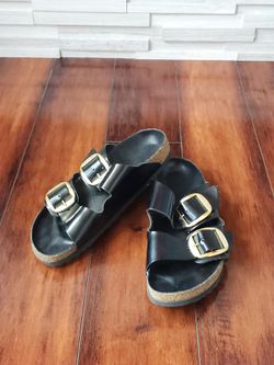 Birkenstock Arizona Big Buckle Patent Leather Sandals Black Gold EU 40 US Women's 9