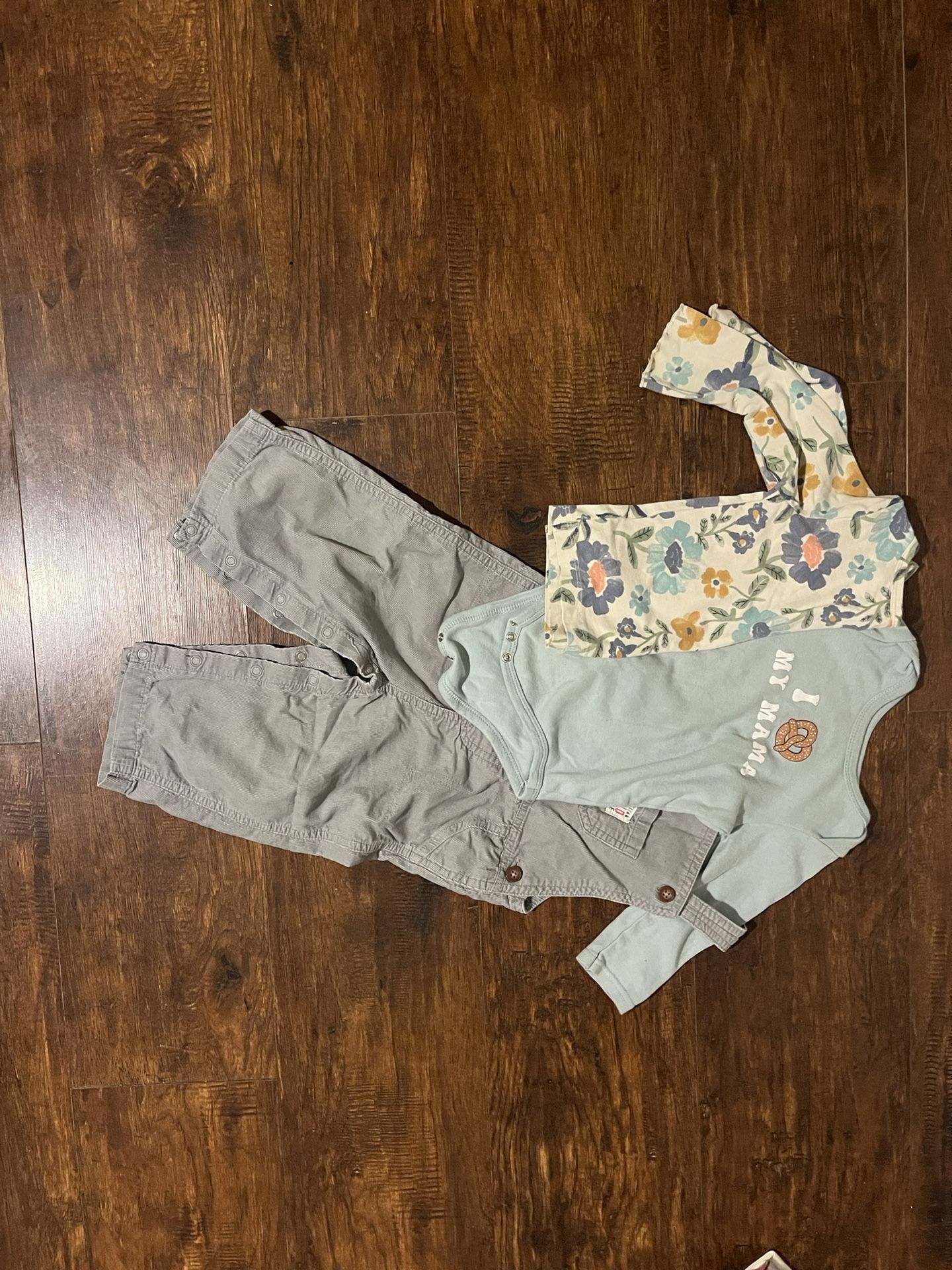 2 Long sleeve & Grey Corduroy Overalls