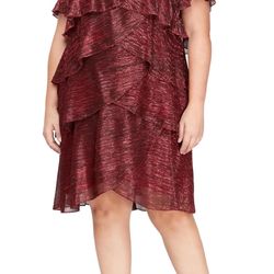 S.L. Fashions Women's V-Neck Tiered Boudre Cocktail Dress with Crystal Beaded Detail, Wedding Guest Gown (Plus Size)  14 plus   Fabric type  80% Nylon