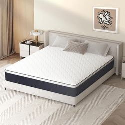 New In Box 10 Inch Hybrid Full Mattress, Full Box Spring Mattresses, Full Size Innerspring Foam Mattress in a Box, White Grey Mattresses Bed with Medi