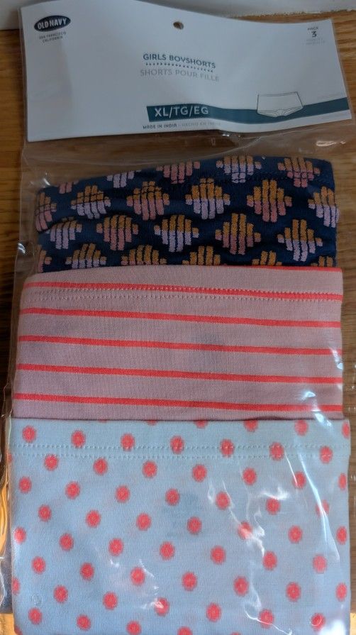 NWT Old Navy Boyshort Underwear Girls XL Age 11-12 95% Cotton 3-pack