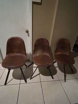 Set of 3 Brown Upholstered Dining Chairs