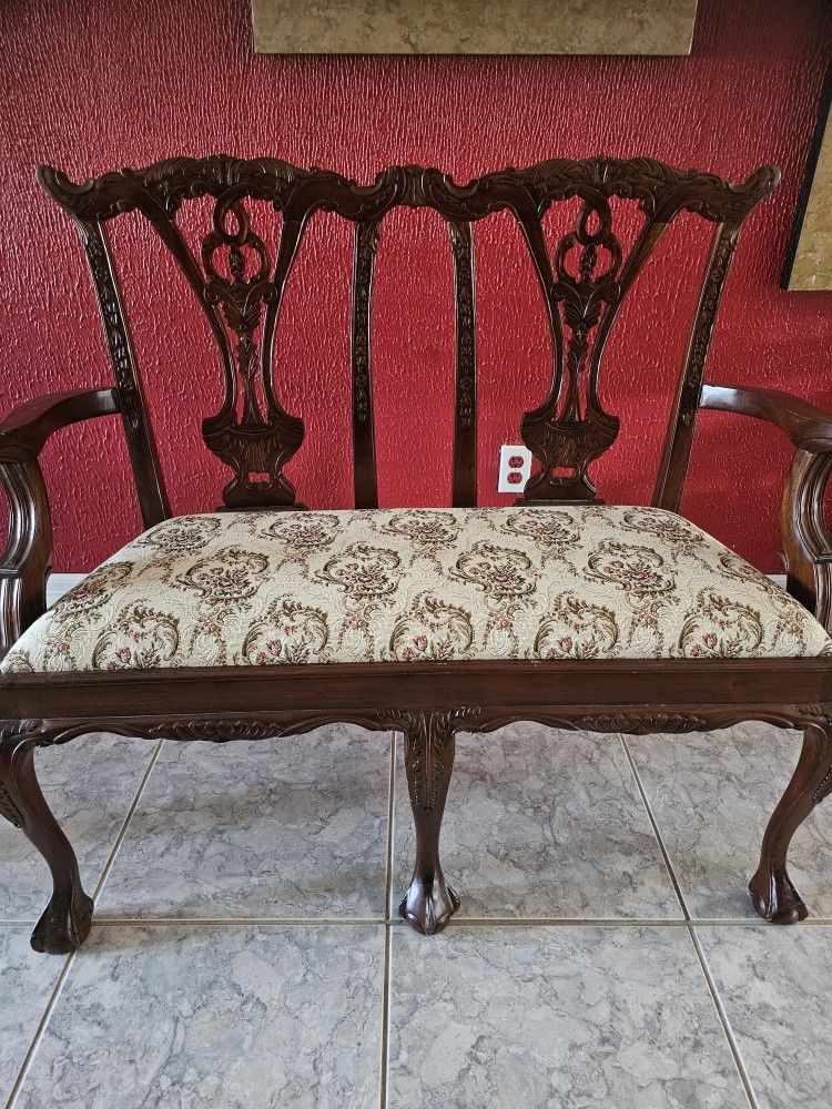 ANTIQUE CHIPPENDALE 2 SEAT BENCH