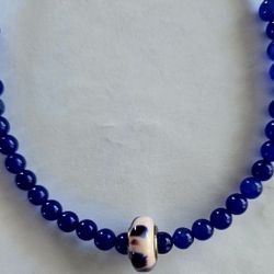 MURANO LAMPWORK CHARM SWAROVSKI BEAD SEED BEAD ACCENT CHOKER 17"NECKLACE 