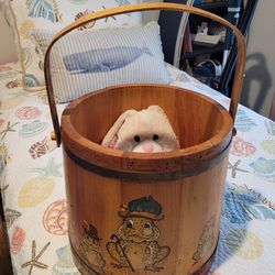 So cute! Large Hand Painted Wooden Basket 