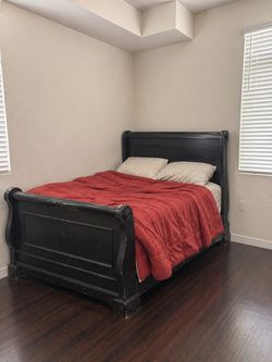 Black Wood Sleigh Complete Bed with Mattress