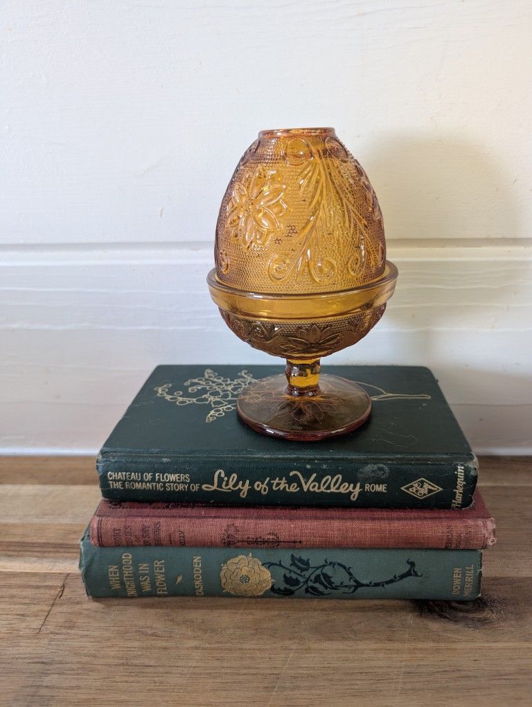 Vintage Indiana Glass Amber Tiara Fairy Lamp