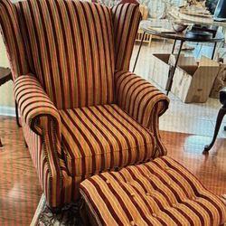 Queen Anne-Style Wingback Chair and Ottoman