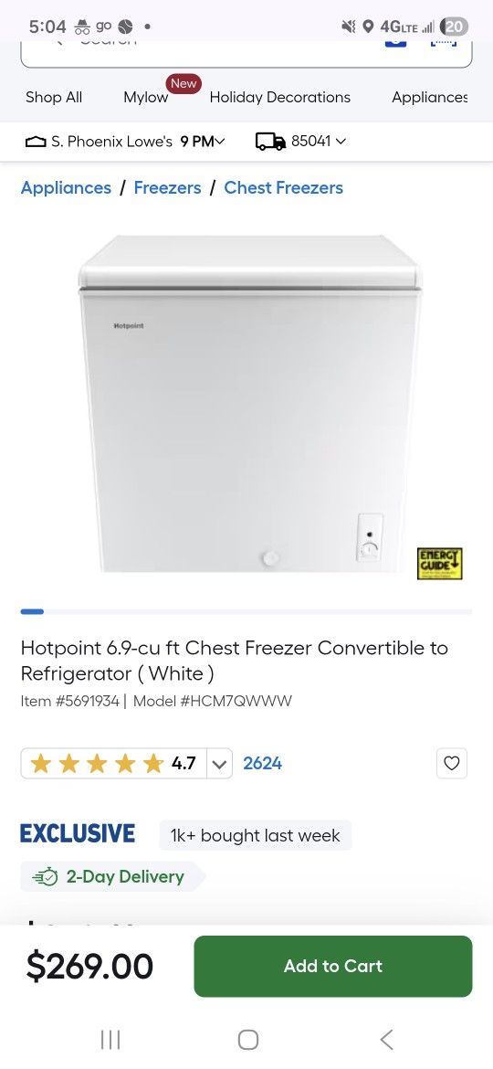 Hotpoint 6.9 Cu Great Quality Chest Refri/freezer Only 85$