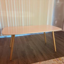 Modern White Coffee Table with Wood Legs
