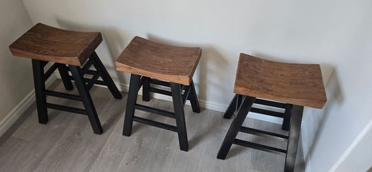 Three Piece Brown Wood Bar Stools