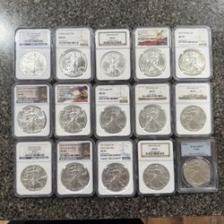 1oz American Silver Eagle Ngc Slabs Coins Rounds 