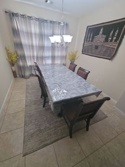 Dark Wood Dining Table with 6 Chairs
