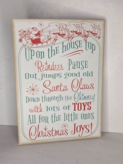 Ashland Christmas Up On The House Top Wood Wall Decor Sign Vintage Retro Style Santa Sleigh Reindeer