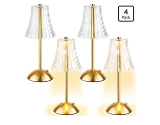 4 Pcs Cordless Table Lamp Gold Cordless Battery Operated Touch Table Lamps Rechargeable 3 Color Dimmable LED Portable Flower Lamp for Bedroom Living R