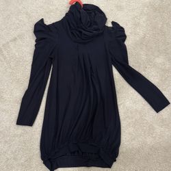 Navy loose neck puff shoulder top/dress (sz small)