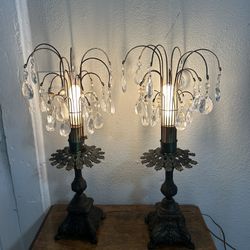 Antique 1940S Water Falls Prism Lamps,