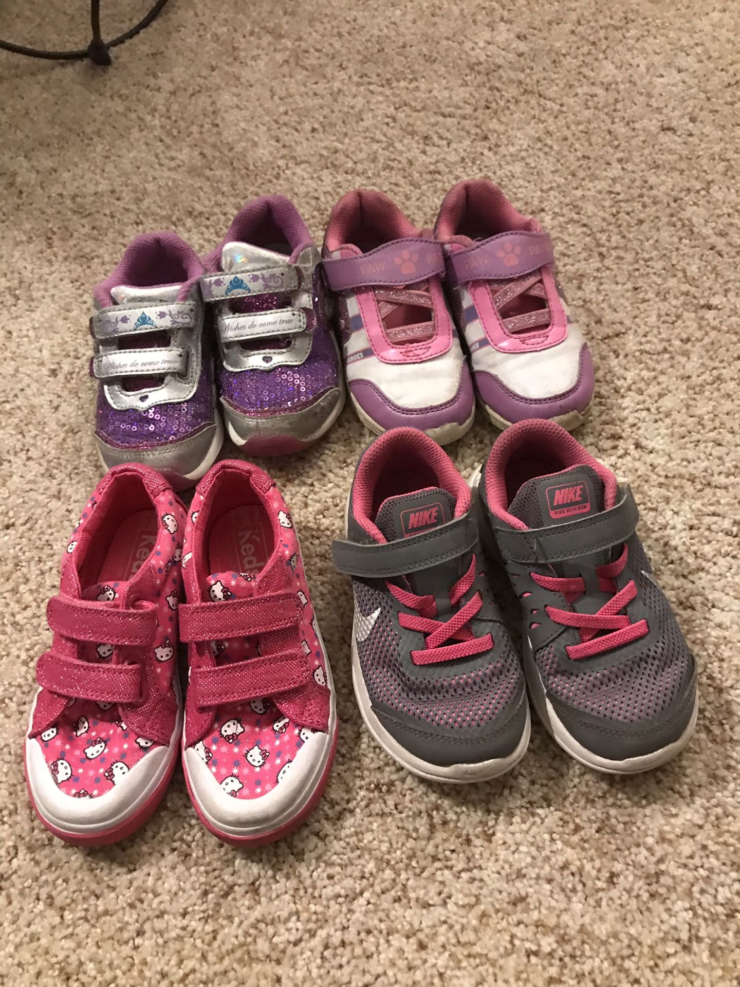 Toddler girls size 9 shoes - StrideRite light up shoes, Hello Kitty Keds, and Nikes