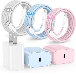 Brandnew Fast Charging for i Phone 15 16 Pro Max Charger 3Pack, 20W Type C Fast Charger Block with 6/6/10ft Long USB C to USB-C Cable Compatible with 