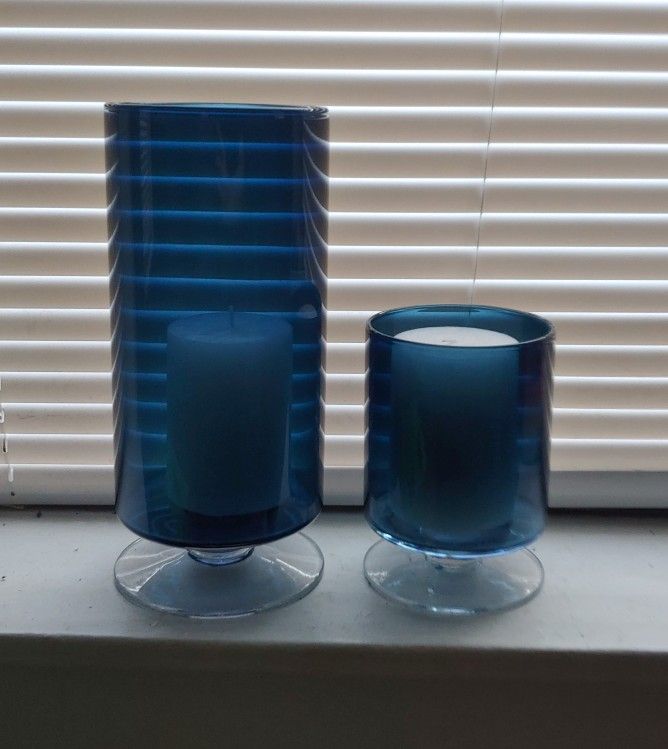 Crate and Barrel London Blue Hurricane With candles