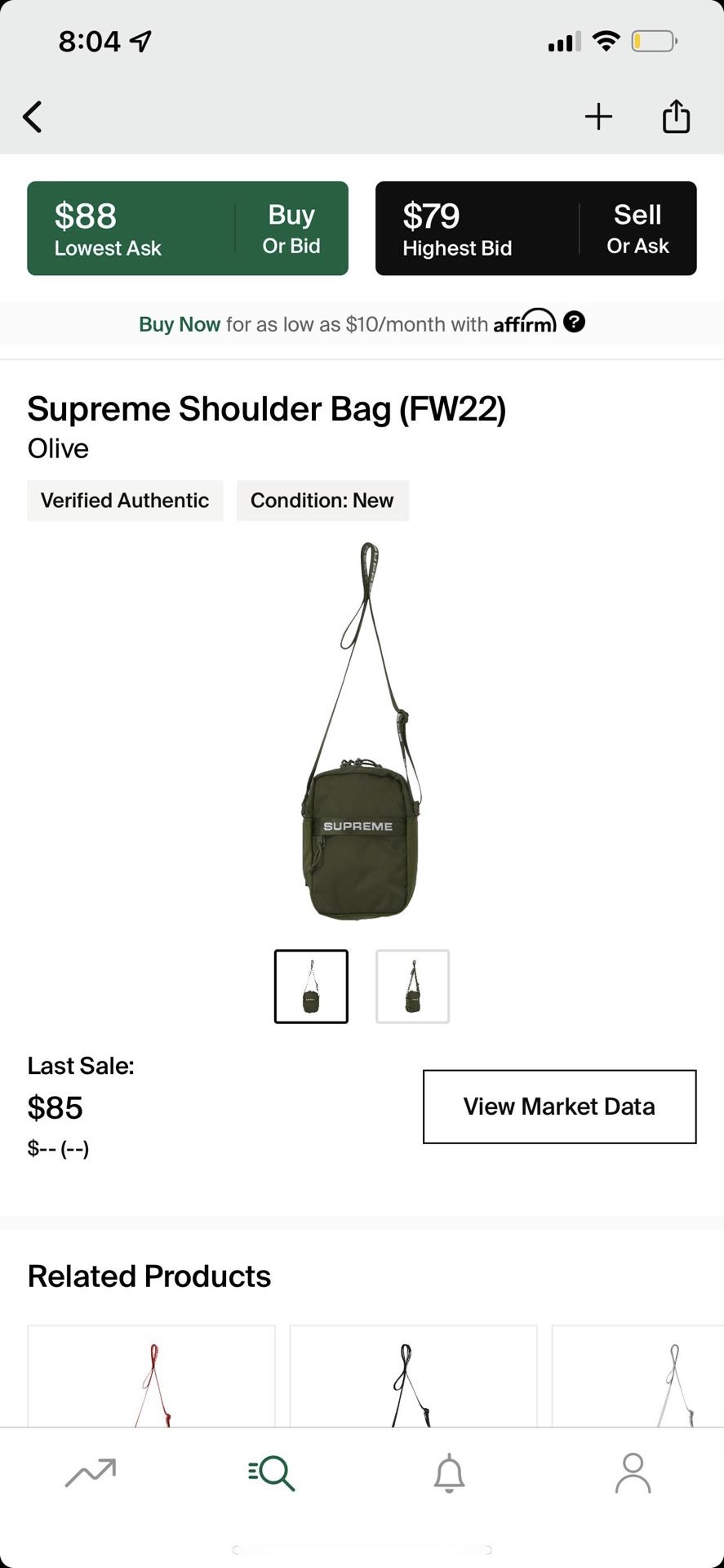 supreme olive shoulder bag FW22