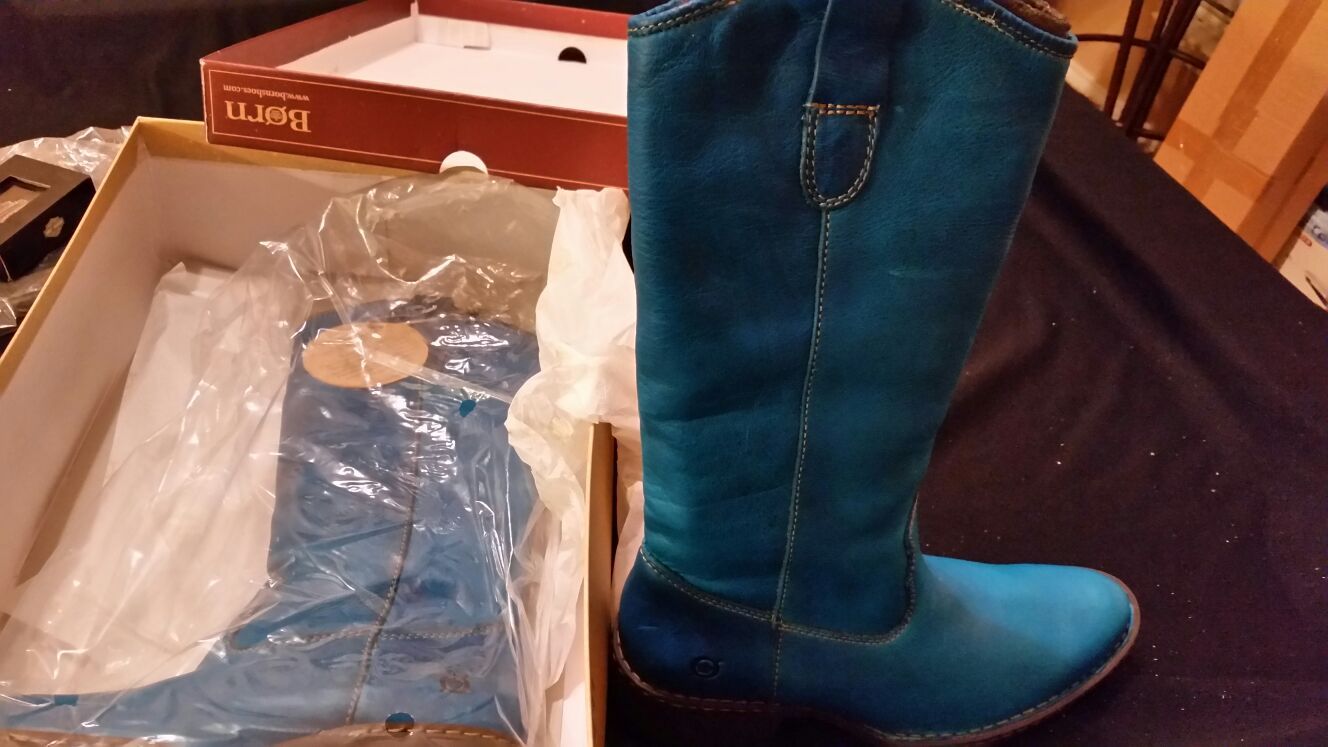 Nib Born turquoise Women's riding biker boots size