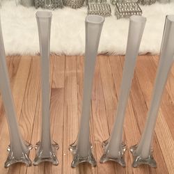 Set of 10 tall white vases-20”