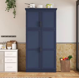 Tall Navy Blue Kitchen Pantry Cabinet
