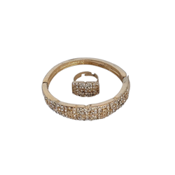 Fashion Bracelet Ring Jewelry set 15k Gold Plated Crystal Open bracelet ring set