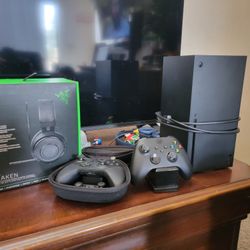 Xbox X Series With 2 Controllers Headphones and External Hard drive 