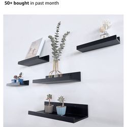  Black Floating Shelves | Set of 5 | Wall Shelf | Wood Bathroom Shelves | Bedroom | Living Room | Kitchen | Office & More (Black)  New / sealed packag
