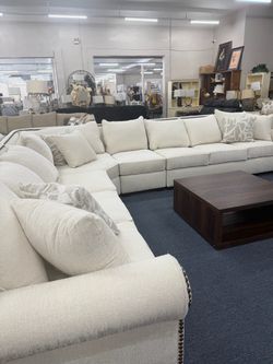 Large Cream Fabric Sectional Sofa