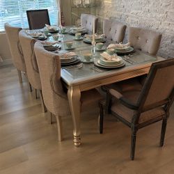 Transitional / Elegant Dining Set Chairs: Upholstered tufted dining chairs + accent armchairs