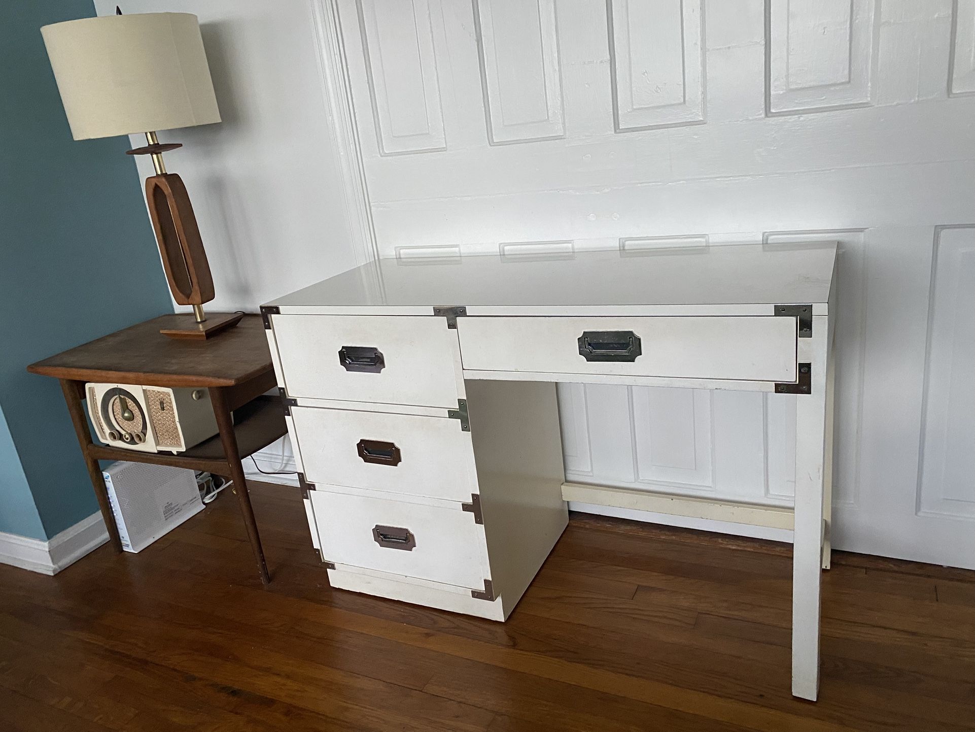 Mid Century Mcm Art Deco White Chrome Campaign Desk