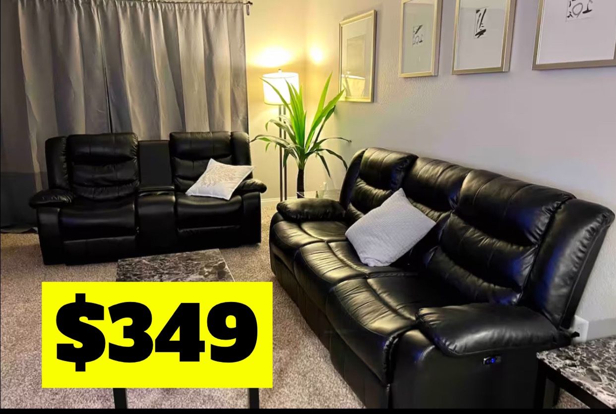 Used Faux leather sofa And Loveseat Set With 4 Electric Recliner And USB Ports