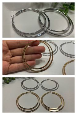 Exaggerated Large Smooth Circle Double Hoop Earring, Silver and Gold Color