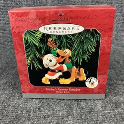 1998 Hallmark Keepsake Disney Ornament Mickey's Favorite Reindeer Mouse Pluto.