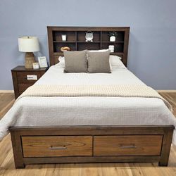 Queen Bookcase Bed Frame With Footboard Storage