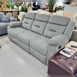 2 Pieces gray color manual motion reclining sofa set