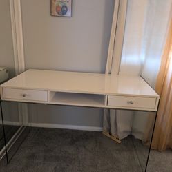 Modern Style Glass Home Office Desk With Drawers