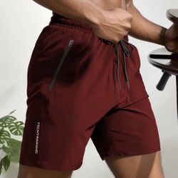 Shorts Men, Mens Letter Print Drawstring Shorts, color: maroon  Size: M