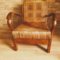 Rare Antique Wicker Lounge LStyle Chair 