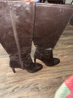 Ralph Lauren Boots Women Bryce Brown Leather Full Zip Heeled Knee High 9M Euc