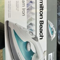 Hamilton Beach Commercial Lightweight Steam Iron with 3-Way Automatic Shutoff and Nonstick Soleplate (HIR200R), White and Blue